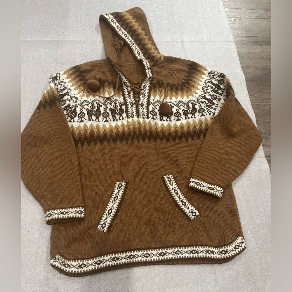 [S/M]Peru Alpaca Wool Brown Camel Patterned Sweater